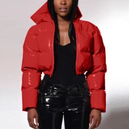 Ultra-Short Glossy Wet-Look Quilted Coats Streetwear Puffy Zip Up Stand Collar Padded Jackets Women's Hooded Bomber Jackets