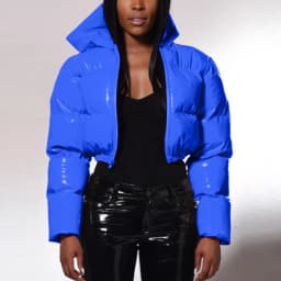 Ultra-Short Glossy Wet-Look Quilted Coats Streetwear Puffy Zip Up Stand Collar Padded Jackets Women's Hooded Bomber Jackets