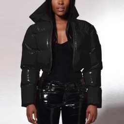 Ultra-Short Glossy Wet-Look Quilted Coats Streetwear Puffy Zip Up Stand Collar Padded Jackets Women's Hooded Bomber Jackets