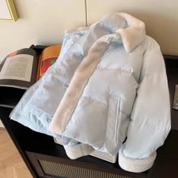 Sweet Preppy Zipper Parkas Women Winter Plush Patchwork Warm Loose Crop Puffy Coats Solid Aesthetic Long Sleeve Casual Outwear