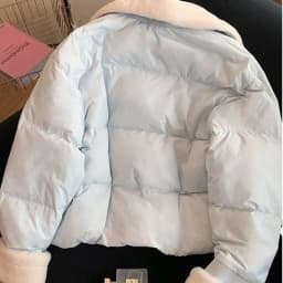 Sweet Preppy Zipper Parkas Women Winter Plush Patchwork Warm Loose Crop Puffy Coats Solid Aesthetic Long Sleeve Casual Outwear
