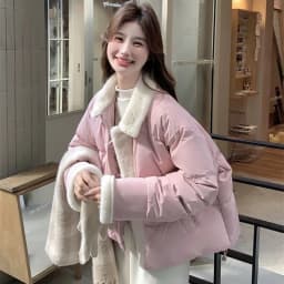 Sweet Preppy Zipper Parkas Women Winter Plush Patchwork Warm Loose Crop Puffy Coats Solid Aesthetic Long Sleeve Casual Outwear
