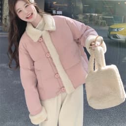 Sweet Preppy Zipper Parkas Women Winter Plush Patchwork Warm Loose Crop Puffy Coats Solid Aesthetic Long Sleeve Casual Outwear