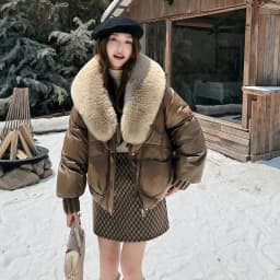 2026 Winter Women Down Cotton Coat Street Imitation Fur Collar Hooded Short Cotton Padded Jacket Female Basic Snow Warm Overcoat