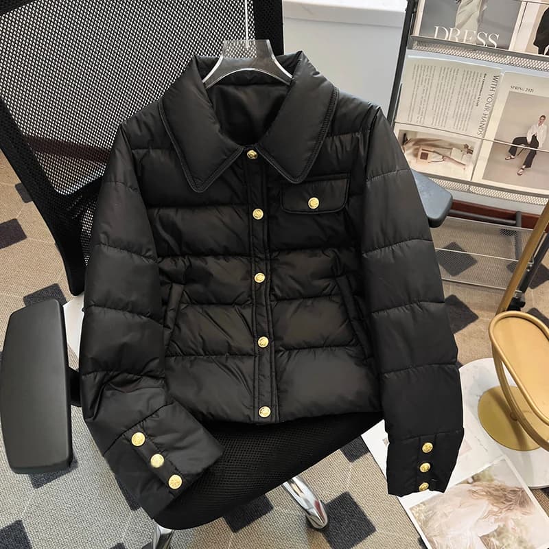 Single Breasted Short Women Puffer Jacket Turn-Down Collar Down Cotton Padded Fashion Coat New Autumn Winter Chic Warm Outerwear