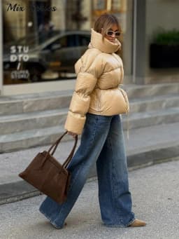 Fashion Solid Quilted Cotton Coat Women's Turtleneck Lace-up Full Sleeve Warm Jacket 2025 Autumn Winter Lady Commuter Outwear 