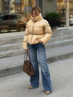 Fashion Solid Quilted Cotton Coat Women's Turtleneck Lace-up Full Sleeve Warm Jacket 2025 Autumn Winter Lady Commuter Outwear 