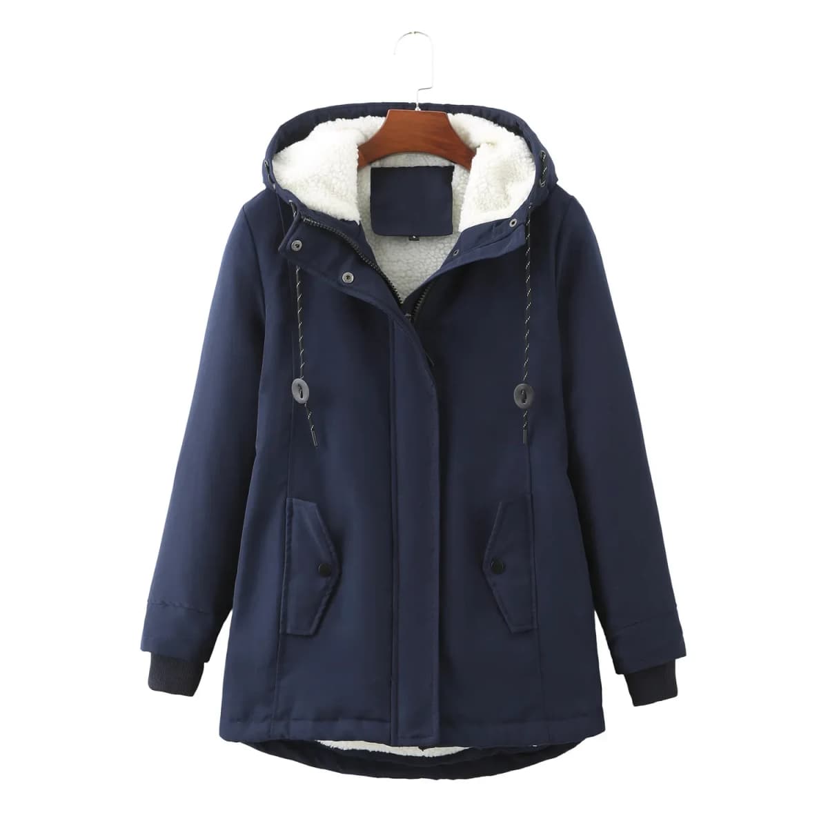 Women Parkas Lamb Wool Hoodies Coats Thick Warm Tight Waist Loose Autumn Winter Casual Jackets Winter Mid Length Parka Coat