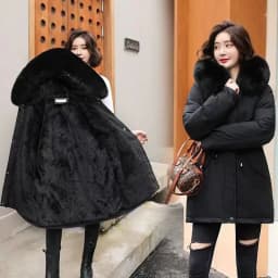 2026Winter New Korean Edition Loose Thicken Cotton Jacket Women's Big Fur Collar Hooded Coat Female Casual Warm Parker Overcoat