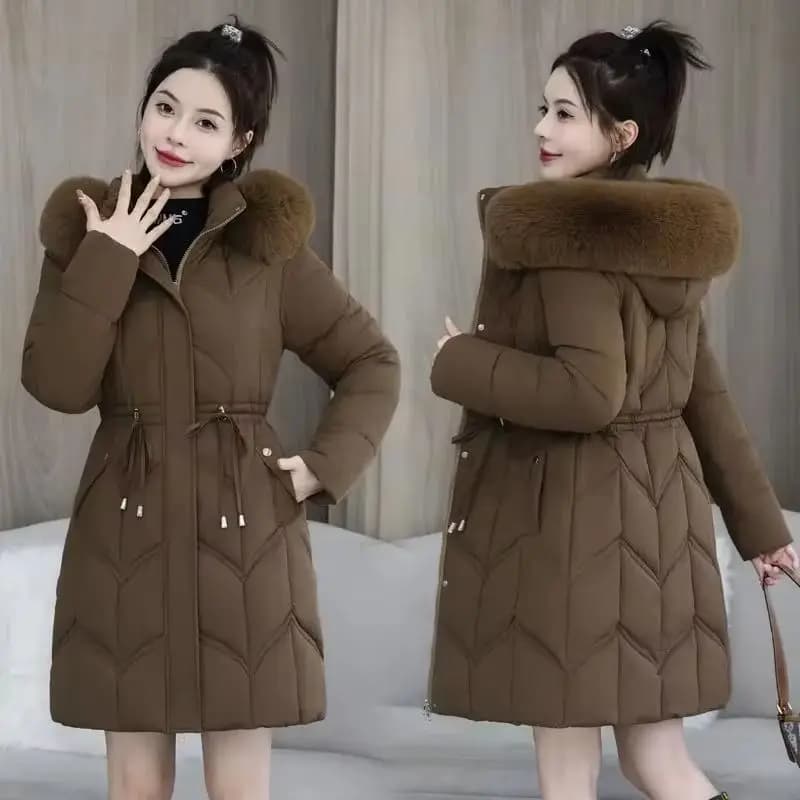 Winter New Down Cotton Jacket Women Korean Cotton-Padded Thicken Warm Mid Long Hooded Parkas Slim Coat Female Casual Ladies Tops