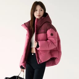 2026 Winter New Short Hooded Splice Color Cotton Jacket Women's Sporty Thick Warm Couple Style Outerwear Polyester Fiber Filled