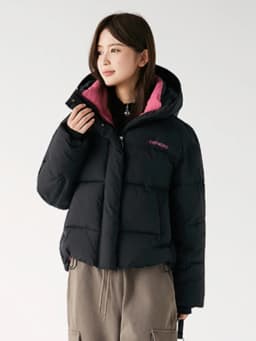 2026 Winter New Short Hooded Splice Color Cotton Jacket Women's Sporty Thick Warm Couple Style Outerwear Polyester Fiber Filled