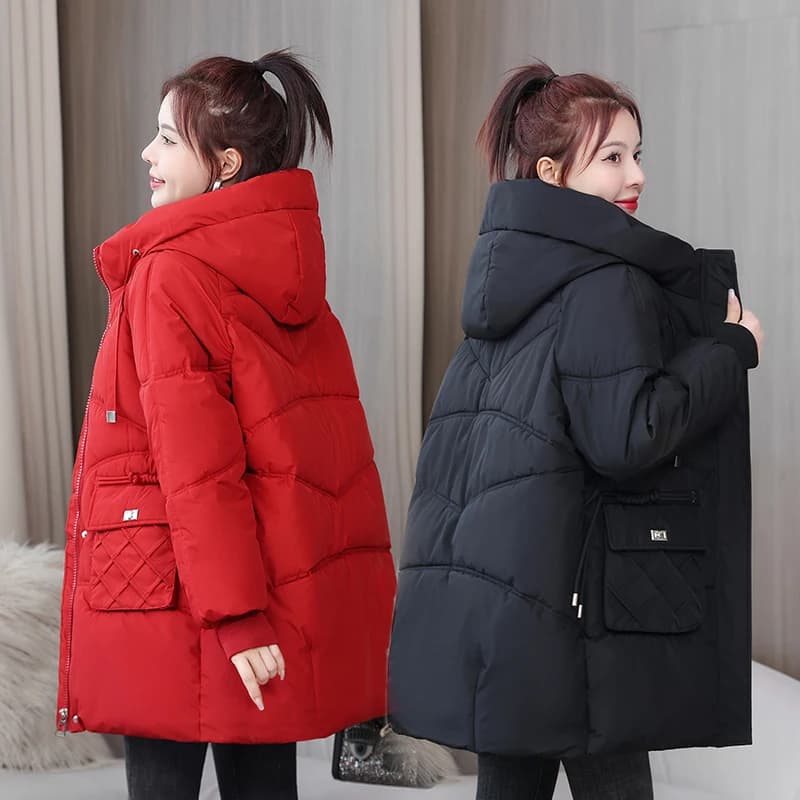 Thickened down Cotton Jacket Women's Mid-Length Padded Coat Korean Style Loose Fit Winter Clothes Small Size Friendly
