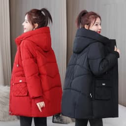 Thickened down Cotton Jacket Women's Mid-Length Padded Coat Korean Style Loose Fit Winter Clothes Small Size Friendly