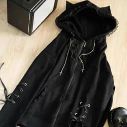 Women Y2K Aesthetic Cat Ears Hooded Sweatshirt Japanese Fashion Grunge Bandage Zipper Hoodie Kawaii Casual Streetwear Coat New