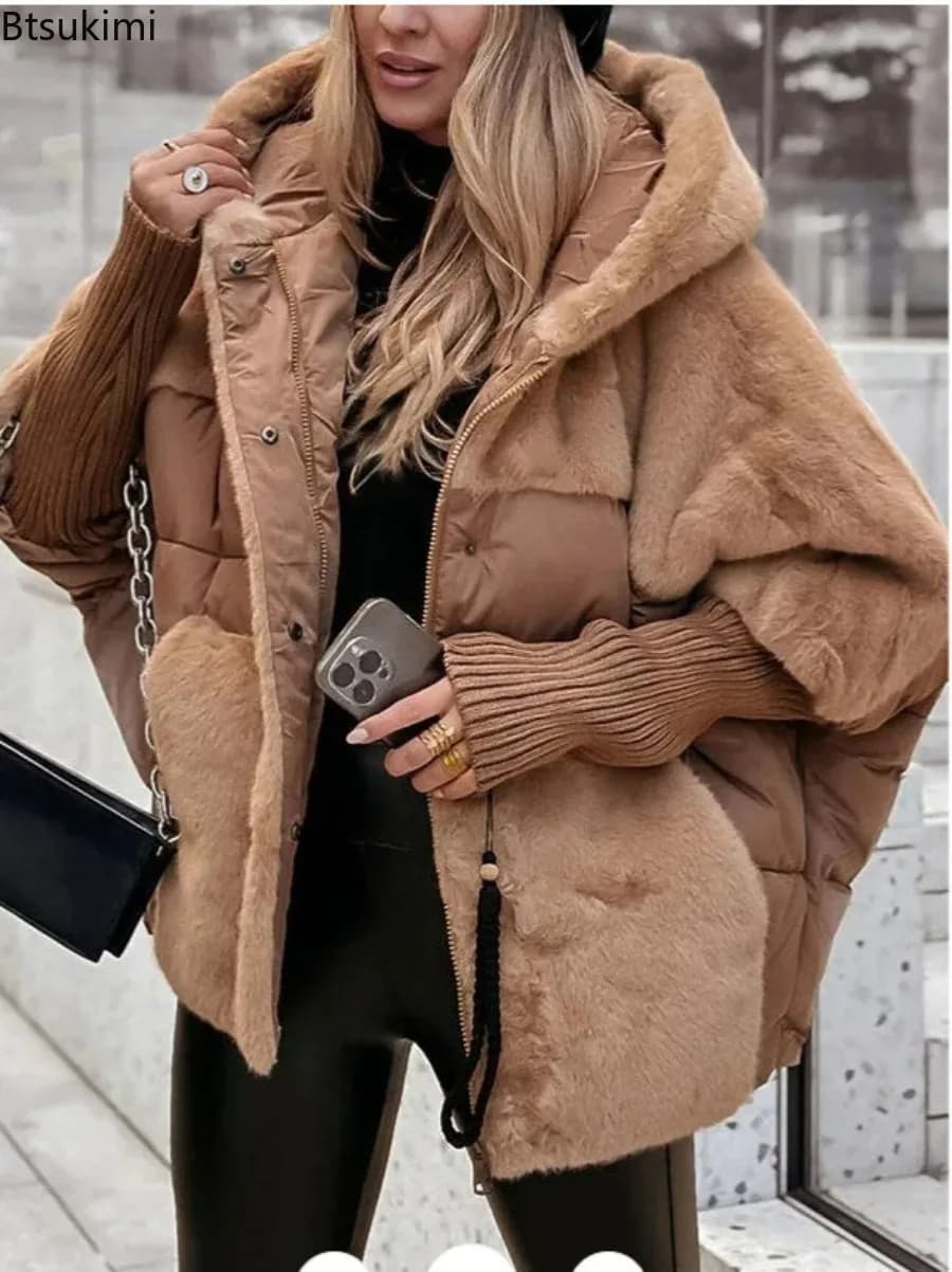 2026 Autumn Winter Women's Loose New Splicing Down Cotton Jacket Parka Loose Warm Fashion Jackets Coat Fashionable Streetwear