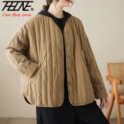 THHONE Autumn Winter New 2026 Jacket Women Coat Parkas Padded Vintage Korean Style Loose Solid Warm Casual V-neck Top Outerwear