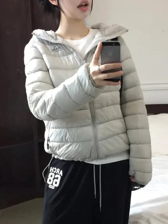 Korean Style Women's Winter Cotton Jacket Lightweight Long Sleeve Hooded Outdoor Coat Slimming Thin Bone Design Casual Fashion