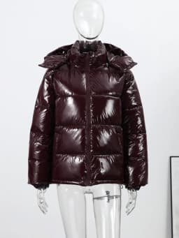 Casual Glossy Hooded Padded Jackets Women Loose Full Sleeves Zipper Coats With Pockets 2026 New Autumn Winter Lady Solid Outwear