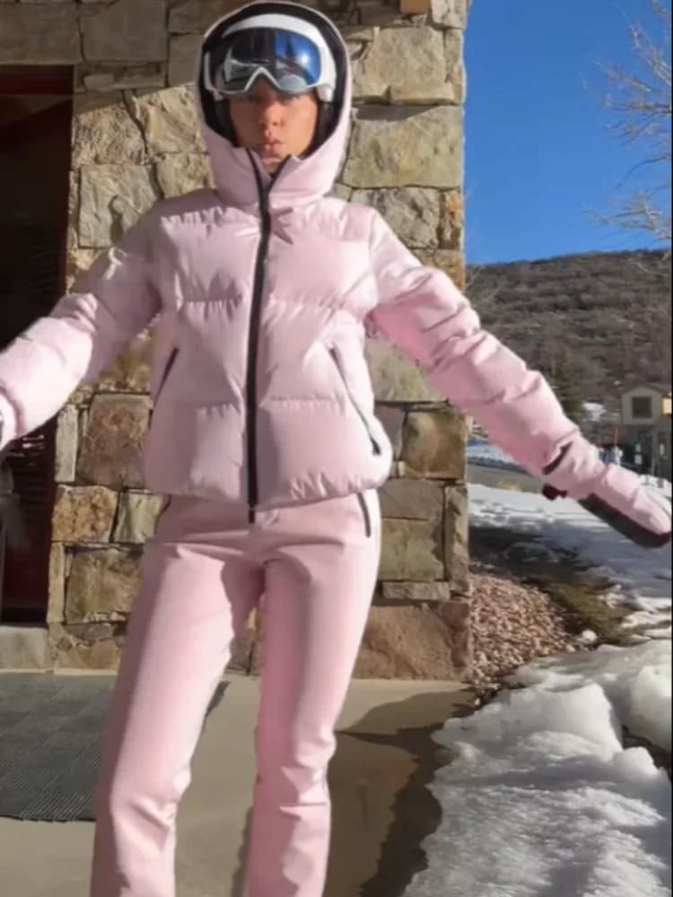 Winter Warm Hooded Ski Wear Suits For Women Windproof Waterproof Park Coat High Waist Warm Pants 2026 New Lady Snow Sportwears