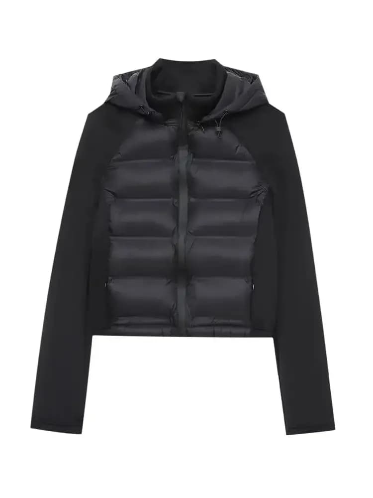 2026 Autumn Winter Women's Vintage Hooded Splicing Short Padded Jackets Lady European Lightweight Zip Warm Sports Parkas Coats