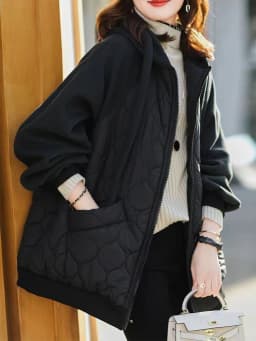 Casual Loose Women's Cotton Jaet Winter Thiened Hooded Mid-Length Zipper Closure Color Faionable Commute Sle