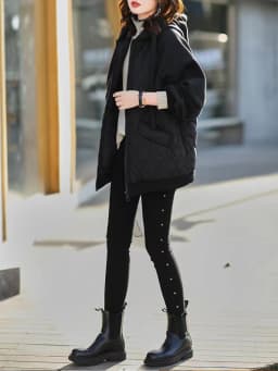 Casual Loose Women's Cotton Jaet Winter Thiened Hooded Mid-Length Zipper Closure Color Faionable Commute Sle
