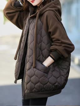Casual Loose Women's Cotton Jaet Winter Thiened Hooded Mid-Length Zipper Closure Color Faionable Commute Sle
