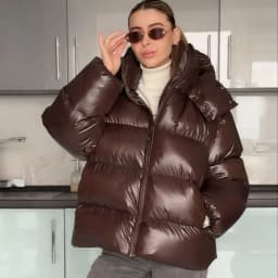 Casual Women's Glossy Hooded Cotton Coats Puffy Stand Collar Zipper Long Sleeve Warm Jackets 2026 Winter Lady Down Jacket New