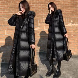 Black Glossy Parka Coat Women's 2026 Fashion Thicken Winter Hooded Loose Long Jacket Female Windproof Rainproof Warm Outwear