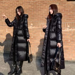 Black Glossy Parka Coat Women's 2026 Fashion Thicken Winter Hooded Loose Long Jacket Female Windproof Rainproof Warm Outwear