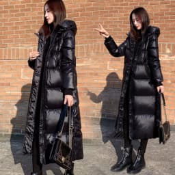 Black Glossy Parka Coat Women's 2026 Fashion Thicken Winter Hooded Loose Long Jacket Female Windproof Rainproof Warm Outwear