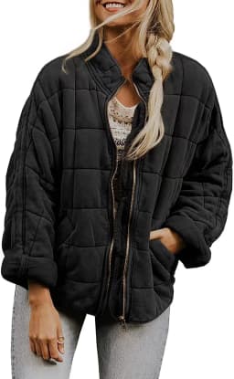 Europe and The United States Winter New Fashion Casual Solid Color Loose Stand-up Collar Zipper Padded Jacket with Pockets Women