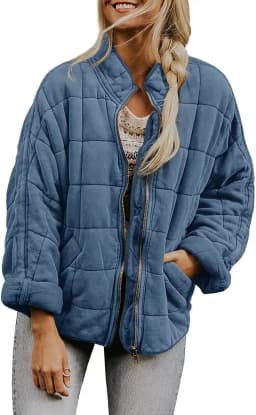 Europe and The United States Winter New Fashion Casual Solid Color Loose Stand-up Collar Zipper Padded Jacket with Pockets Women