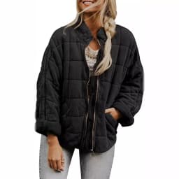 Europe and The United States Winter New Fashion Casual Solid Color Loose Stand-up Collar Zipper Padded Jacket with Pockets Women