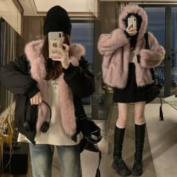 Double Sided Winter Coat Women Clothing Imitation Mink Fur Hooded Cotton Jacket Female Warm Cotton-Padded Clothes Outerwear