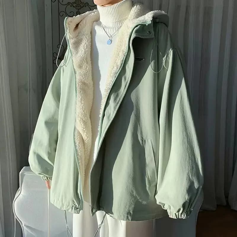 Lamb Fur Jacket Thickened Women's Workwear Hong Kong Style Student Japanese Style Cotton Clothes Summer Collection 2025