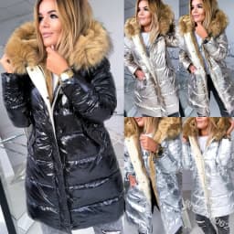 Women's Cotton Jacket, Warm, Solid Color, Glossy Zipper, Inner Fur Collar, Winter Fashion Mid Length Jacket