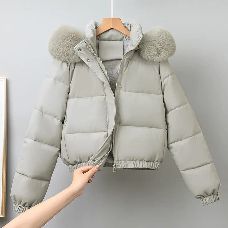 Short Coats Women Parkas Hooded Fur Collar Jackets Thick Warm Y2k Streetwear Elegant Jacket Work Coat Autumn Winter 2025