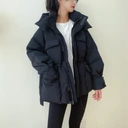 Winter Hooded Parkas Warm Jacket Women Down Cotton Coat Irregular Fluffy Bubble Drawcord Waist Outwear