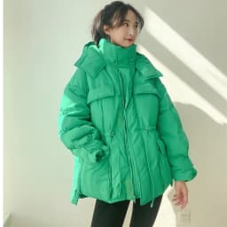 Winter Hooded Parkas Warm Jacket Women Down Cotton Coat Irregular Fluffy Bubble Drawcord Waist Outwear
