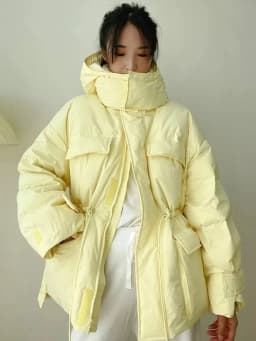 Winter Hooded Parkas Warm Jacket Women Down Cotton Coat Irregular Fluffy Bubble Drawcord Waist Outwear