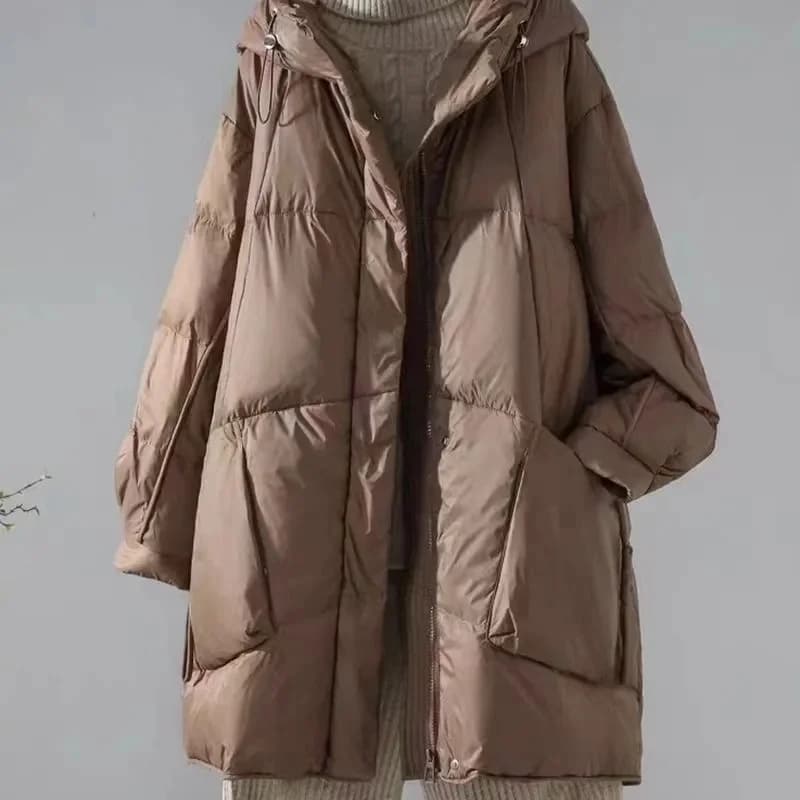 Autumn Winter Femme Medium Length Down Cotton Coat 2025 Women Long Sleeves Parkas Tops Retro Ladies Hooded Cotton Padded Jacket