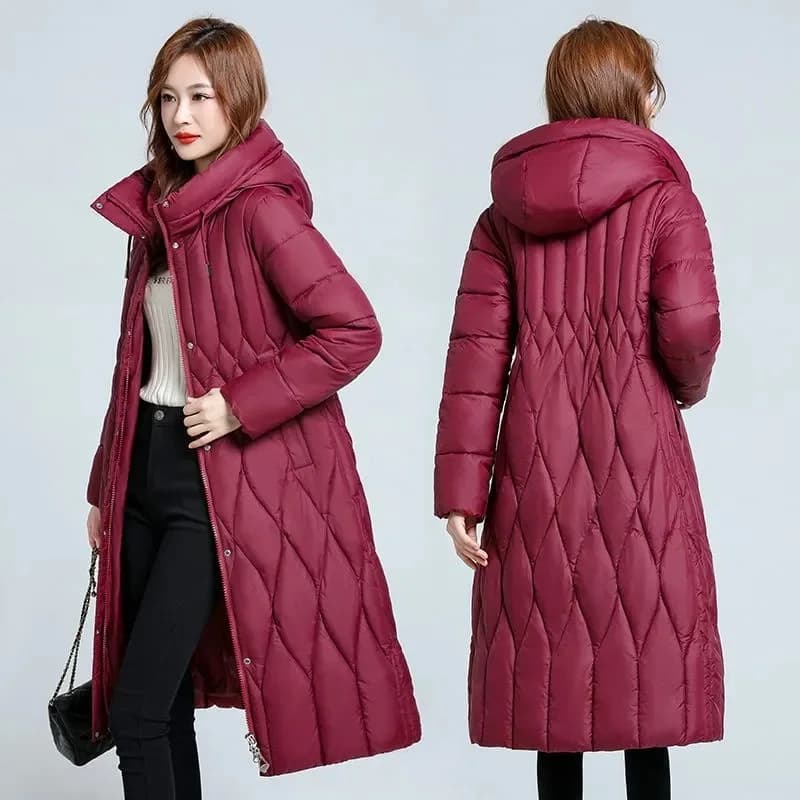 2025 Long Winter Over-The-Knee Overcoat Parka Down Cotton-Padded Jacket Women's Plus Size 100 KG Slim Cotton-Padded Jacket