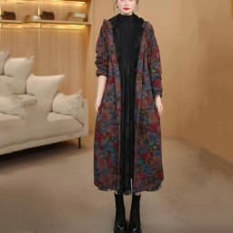 Retro Ladies Hooded Linen Cotton Parkas Jacket Autumn Winter Female Long Sleeves Puffer Coat 2025 Women Print Cotton Padded Tops