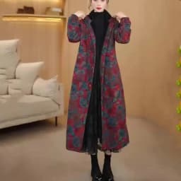 Retro Ladies Hooded Linen Cotton Parkas Jacket Autumn Winter Female Long Sleeves Puffer Coat 2025 Women Print Cotton Padded Tops