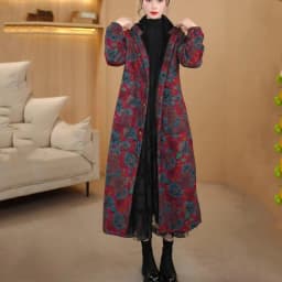 Retro Ladies Hooded Linen Cotton Parkas Jacket Autumn Winter Female Long Sleeves Puffer Coat 2025 Women Print Cotton Padded Tops