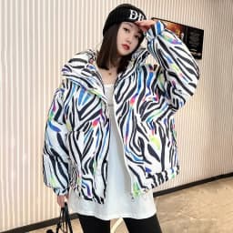 2026 Winter New Print Cotton Jacket Women Streetwear Female Warm Parkas Hooded Down cotton Coat Korea Loose Short Bread Outwear