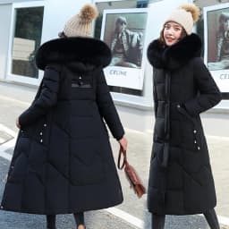 Women Maxi Lenth Parkas Coats Hooded Jacket Oversize Solid Zipper Fur Collar Long Sleeves Loose Thick Casual 2025 Autumn Winter