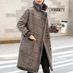 2026 Autumn Winter New Plaid Cotton Jacket Women's Fashion Warm Temperament Polo Collar Wool Coat Female Long Parkas Overcoat